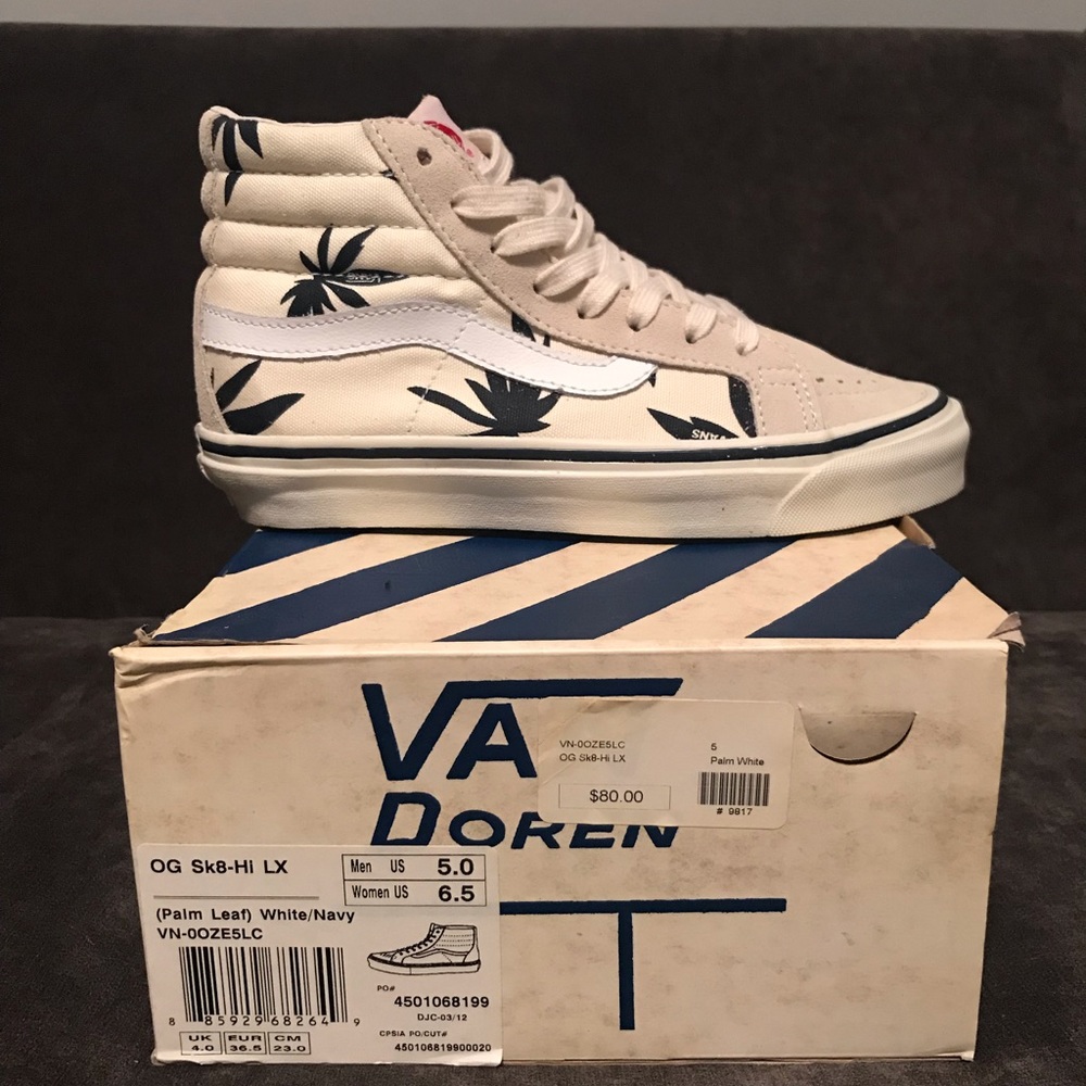 Vans Vault OG sk8-hi lx palm leaf white navy 6.5